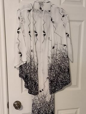 White & Black Printed Open Blazer